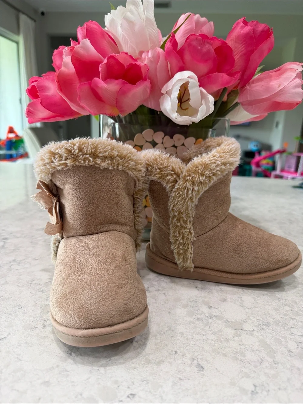 Kids Faux Fur Lined Ankle Boots - Tan